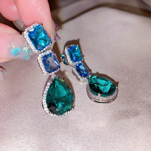 Long Two Tone CZ Silver Water Earrings for Women