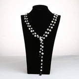 Long Natural Pearl Necklace Fine Jewelry Cryatal Sweater Chain Necklace