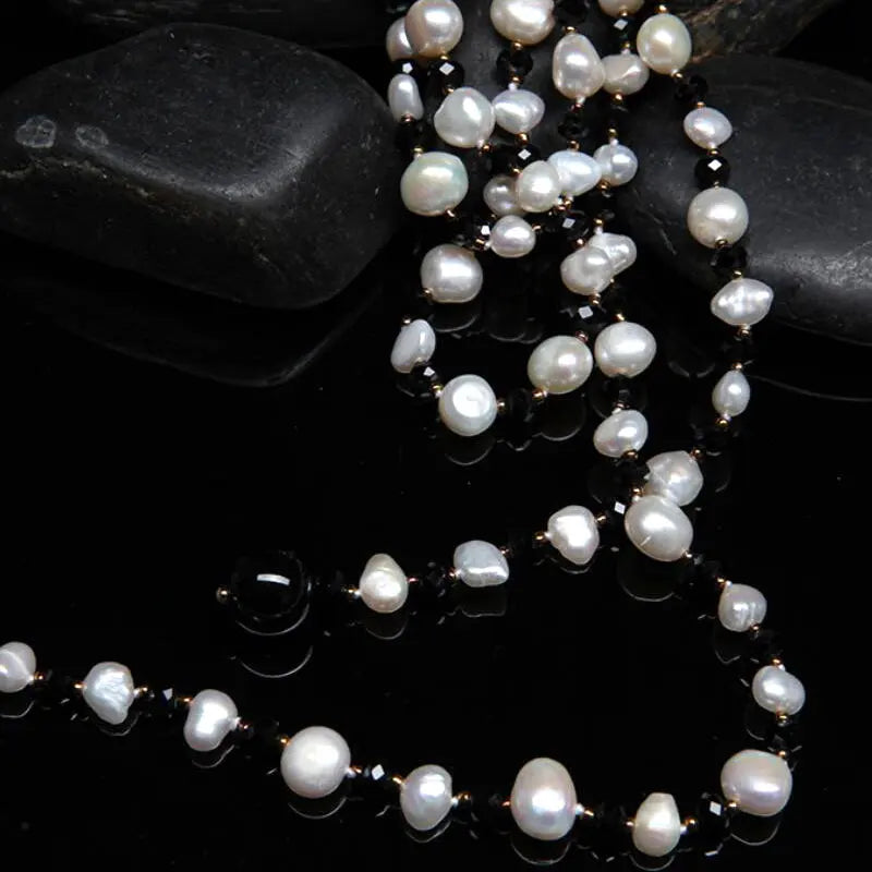 Long Natural Pearl Necklace Fine Jewelry Cryatal Sweater Chain Necklace