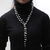 Long Natural Pearl Necklace Fine Jewelry Cryatal Sweater Chain Necklace