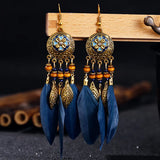 Long Feather Earrings Modern Carved Leaf Tassel Boho Vintage Bohemian Style