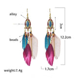 Long Feather Earrings Modern Carved Leaf Tassel Boho Vintage Bohemian Style