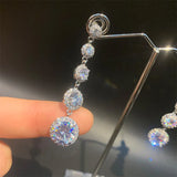 Female Diamond Drop Earrings 925 Sterling Silver Dangle Bridal Jewelry