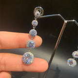 Female Diamond Drop Earrings 925 Sterling Silver Dangle Bridal Jewelry
