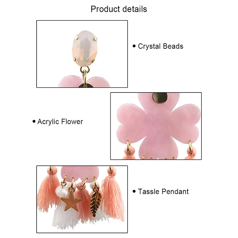 Korea Acrylic Flower Earrings Colorful Tassel Fringe Dangle Earrings