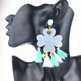 Korea Acrylic Flower Earrings Colorful Tassel Fringe Dangle Earrings