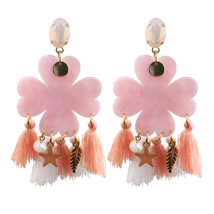 Korea Acrylic Flower Earrings Colorful Tassel Fringe Dangle Earrings
