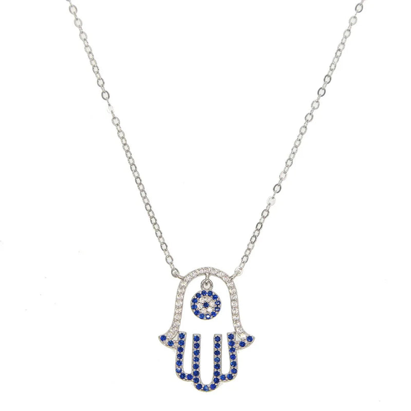 Lucky evil eye hamsa hand necklace 925 sterling silver jewelry