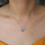 Lucky evil eye hamsa hand necklace 925 sterling silver jewelry