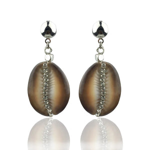 Bohemian Cowrie Shell Earrings with Rhinestones