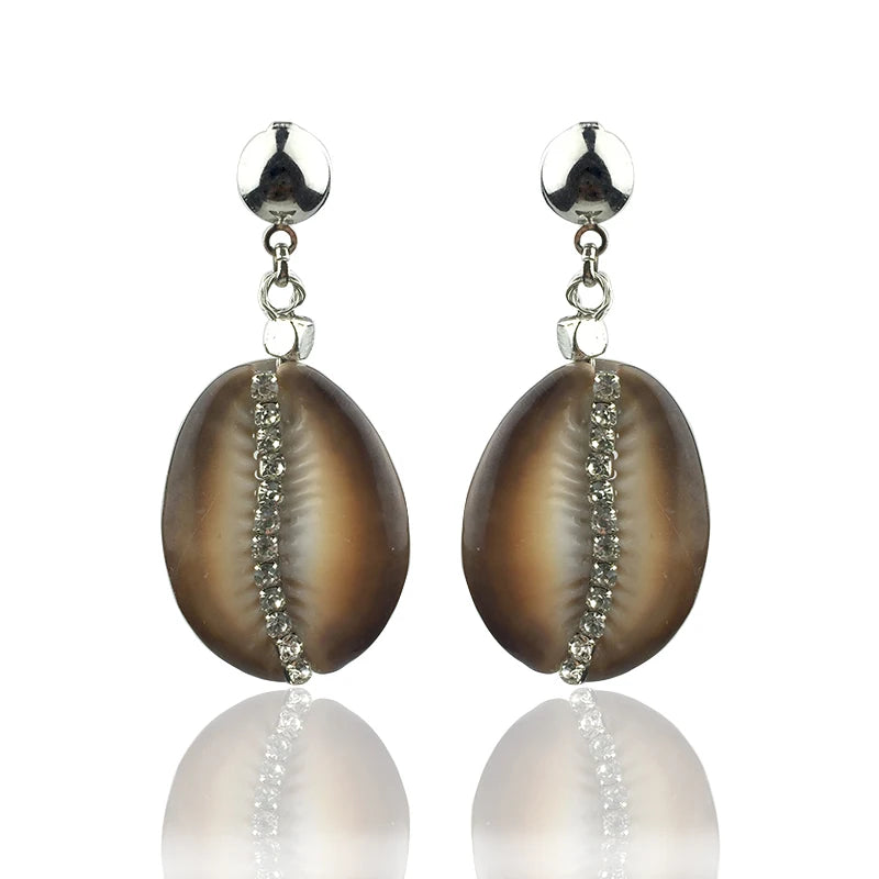 Bohemian Cowrie Shell Earrings with Rhinestones