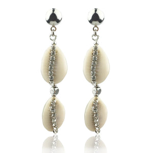 Bohemian Cowrie Shell Earrings with Rhinestones