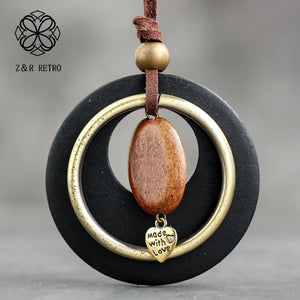 Long Wooden Chain Necklace Vintage Bohemian Suspension Jewelry