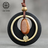 Long Wooden Chain Necklace Vintage Bohemian Suspension Jewelry