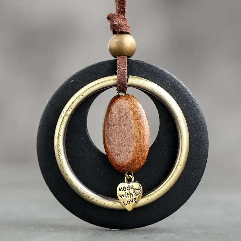 Long Wooden Chain Necklace Vintage Bohemian Suspension Jewelry