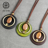Long Wooden Chain Necklace Vintage Bohemian Suspension Jewelry
