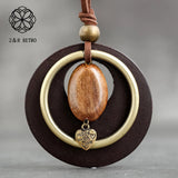 Long Wooden Chain Necklace Vintage Bohemian Suspension Jewelry