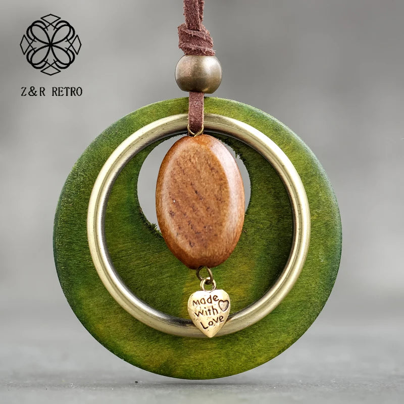 Long Wooden Chain Necklace Vintage Bohemian Suspension Jewelry