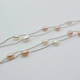 Baroque Pearl Long Necklace Multicolor Natural Freshwater Pearl Silver Necklace
