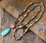 Long Necklace Natural Stones Crystals Druzy Teardrop Pendant Necklace