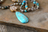 Long Necklace Natural Stones Crystals Druzy Teardrop Pendant Necklace