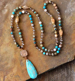 Long Necklace Natural Stones Crystals Druzy Teardrop Pendant Necklace
