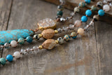 Long Necklace Natural Stones Crystals Druzy Teardrop Pendant Necklace