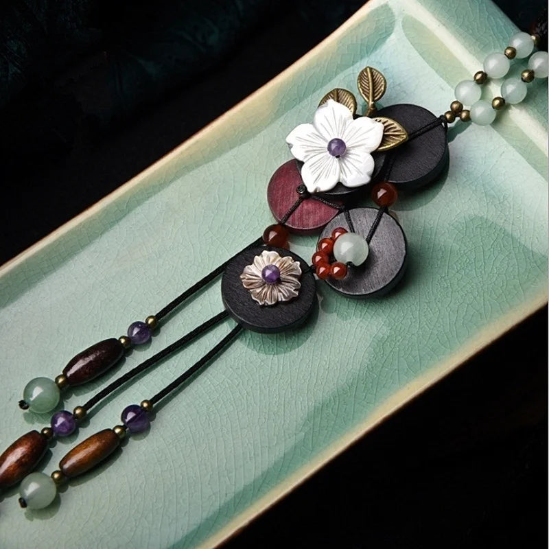 Long Necklace Shell Flower Stone Women Statement Necklace