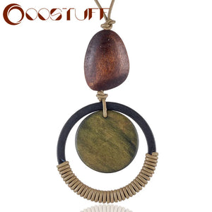 Long Wood Pendant Necklace for Women Chokers Gothic Chains