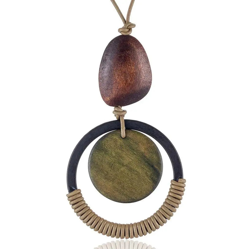 Long Wood Pendant Necklace for Women Chokers Gothic Chains