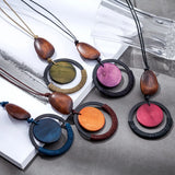 Long Wood Pendant Necklace for Women Chokers Gothic Chains