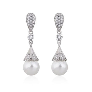 Long Pearl Earrings Zirconia Stone Summer Style