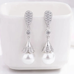 Long Pearl Earrings Zirconia Stone Summer Style