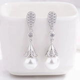 Long Pearl Earrings Zirconia Stone Summer Style