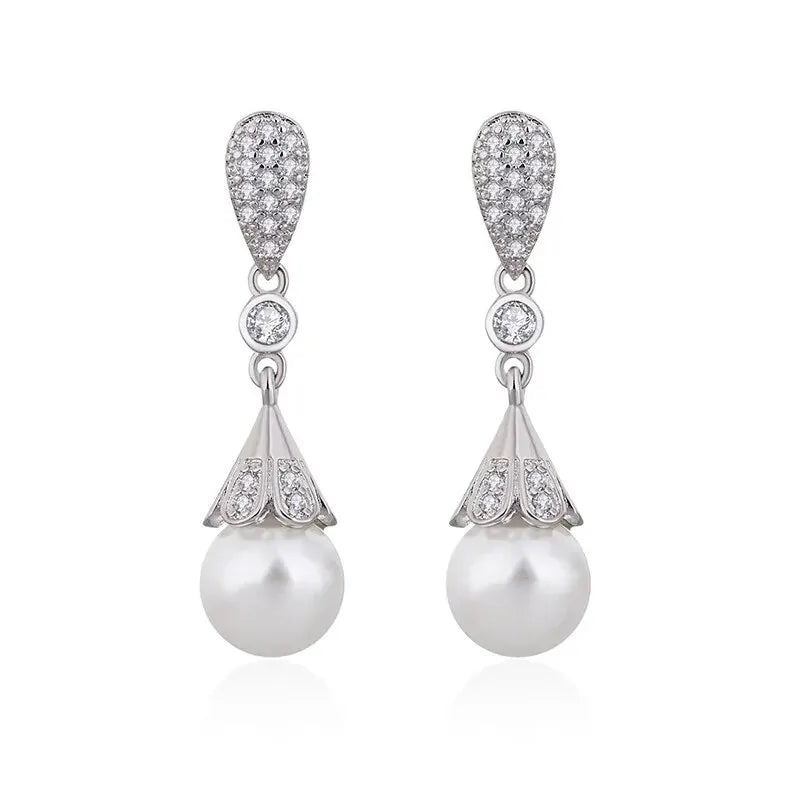 Long Pearl Earrings Zirconia Stone Summer Style
