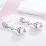 Long Pearl Earrings Zirconia Stone Summer Style