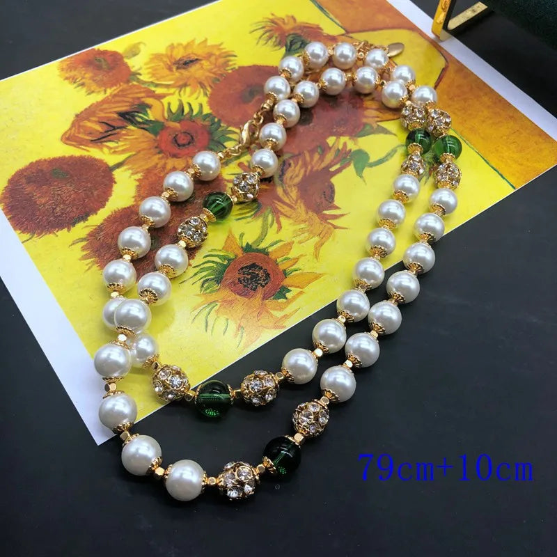 Long Pendant Pearls Necklace for Party Holidays