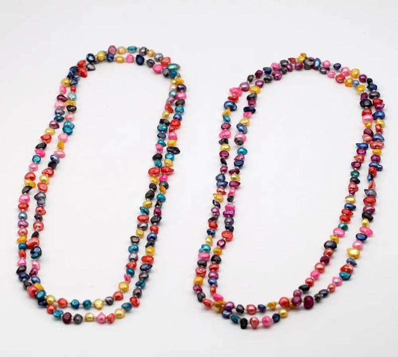 Long Pink Potato Pearls Crystal Beads Necklace 60 Inches DIY Pearl Jewelry