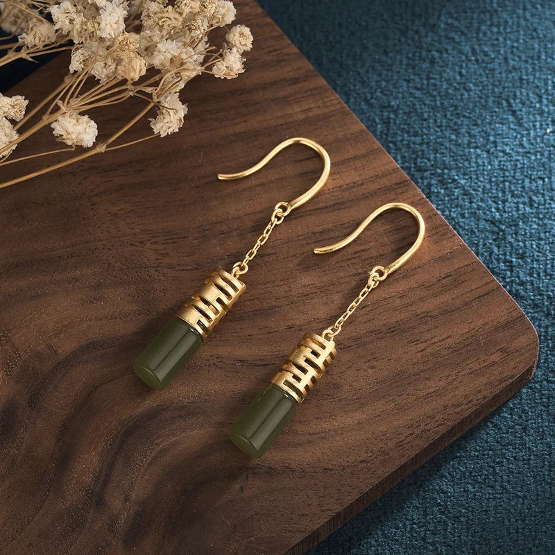 Retro Hotan Jade Earrings for Women Party Jewelry