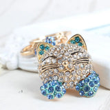 Long Tail Sit Cat Crystal Charm Pendant Purse Bag Key Ring Chain
