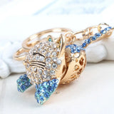 Long Tail Sit Cat Crystal Charm Pendant Purse Bag Key Ring Chain