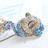 Long Tail Sit Cat Crystal Charm Pendant Purse Bag Key Ring Chain