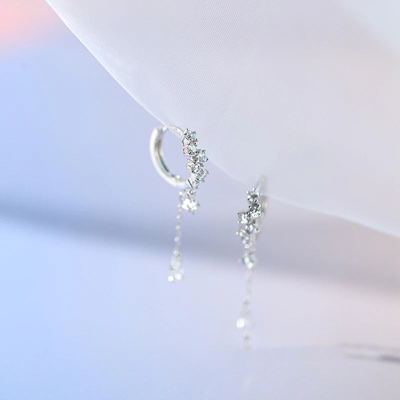 Long Tasse Flower CZ Hoop Earrings For Women Girls