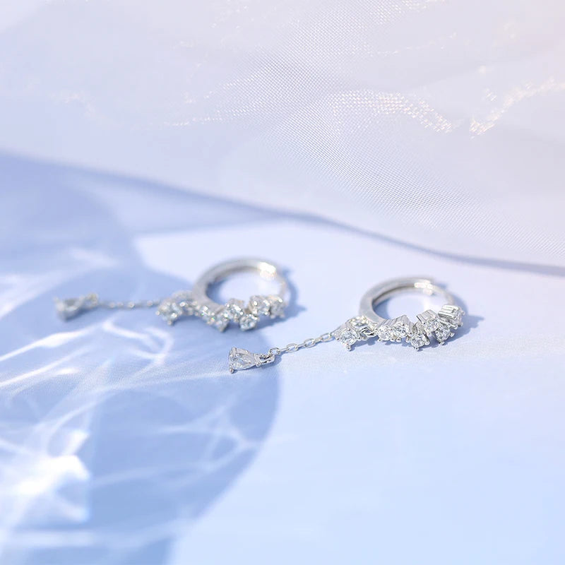 Long Tasse Flower CZ Hoop Earrings For Women Girls