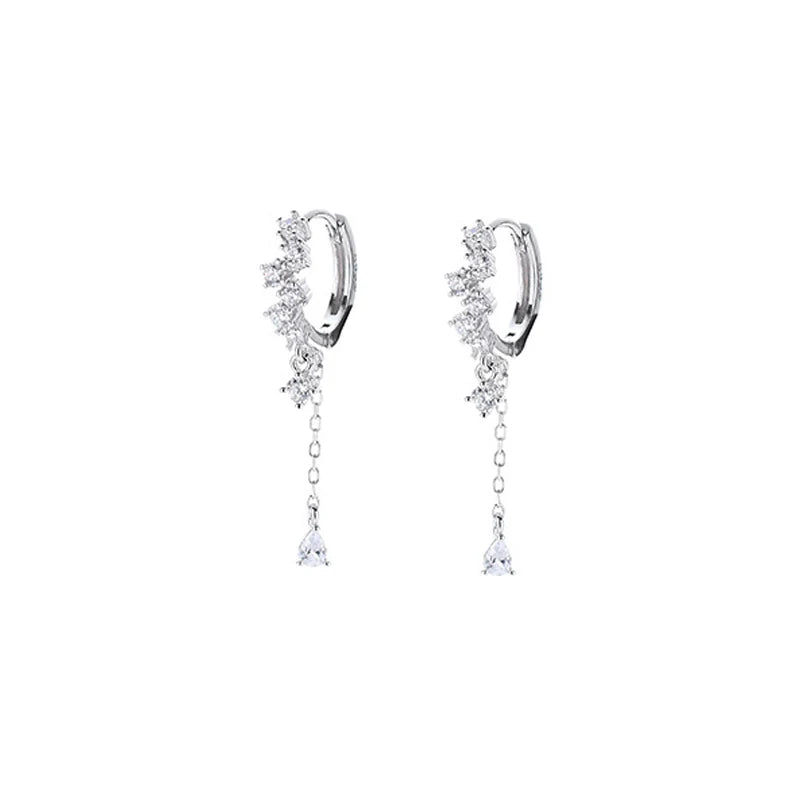 Long Tasse Flower CZ Hoop Earrings For Women Girls