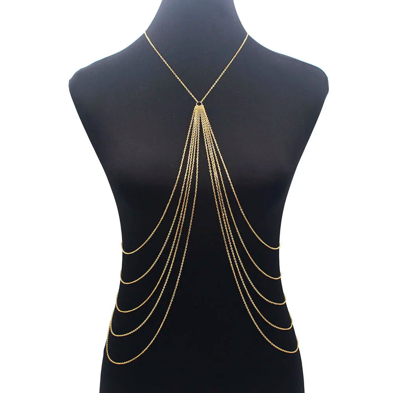 Long Tassel Body Chain Sexy Beach Silver Disco Party Accessories Bra Cross Body