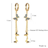Long Tassel Butterfly Drop Earrings 925 Silver Women's Earrings for Party