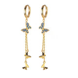 Long Tassel Butterfly Drop Earrings 925 Silver Women's Earrings for Party