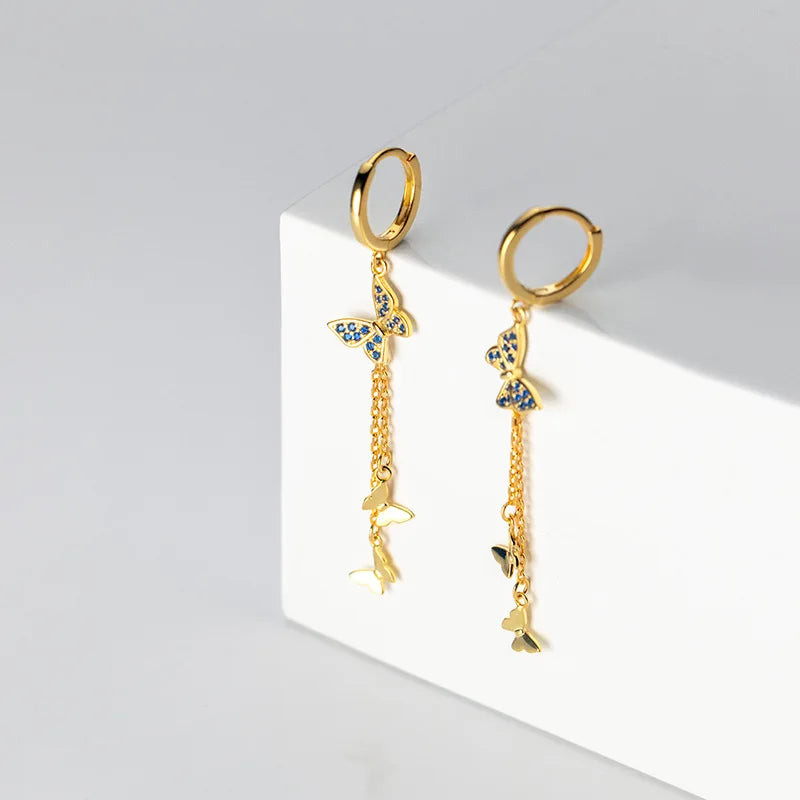 Long Tassel Butterfly Drop Earrings 925 Silver Women's Earrings for Party
