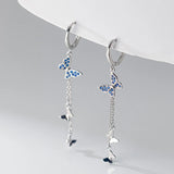 Long Tassel Butterfly Drop Earrings 925 Silver Women's Earrings for Party